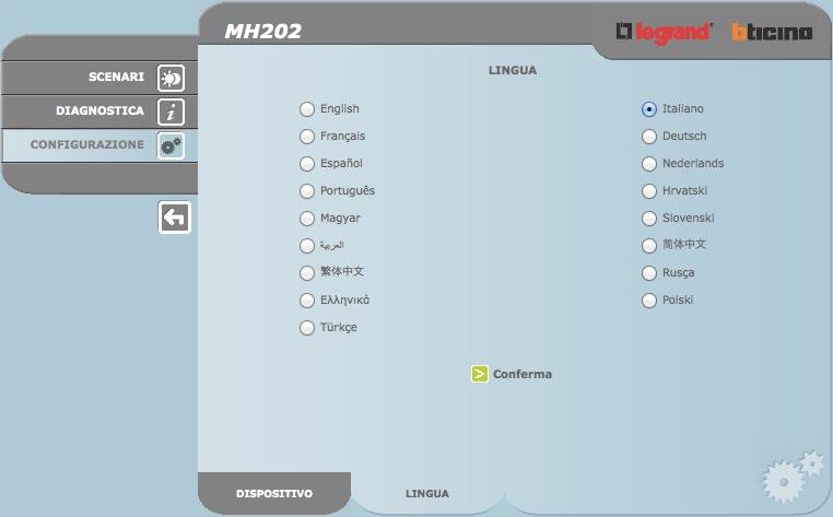 Configurazione - Lingua In questa pagina l utente administrator può configurare la lingua di visualizzazione delle pagine Web dell.