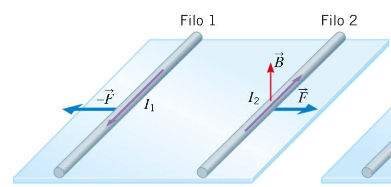 Versi opposti della corrente Nei fili scorrono le correnti I 1 e I 2 con verso opposto. La corrente I 2 è immersa nel campo magnetico generato dalla corrente I 1.