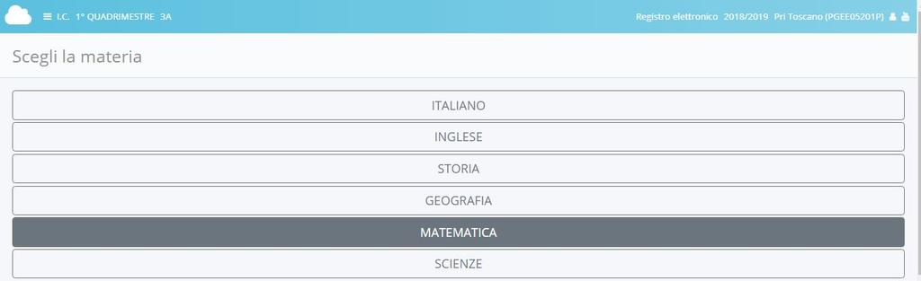 --------------------------------------------------L altro step vuole la scelta della materia prevista per quel giorno.