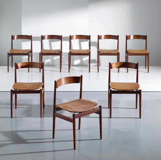 GIANFRANCO FRATTINI 8 Otto sedie mod. 107, Cassina 1960.