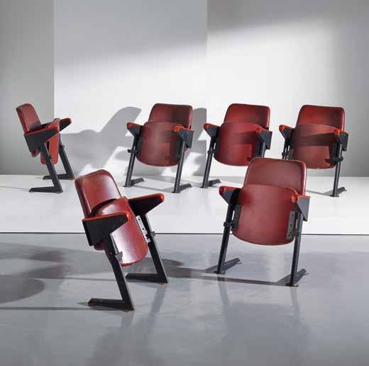 208 GASTONE RINALDI 6 Sei poltroncine da cinema, mod LV 8, Rima anni 60.   206 A TROLLEY BY G. RINALDI SIX FOLDING ARMCHAIRS BY G.