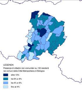 Presenza e caratteristiche socio-demografiche 9 1.1 Caratteristiche socio-demografiche Oltre l 8% della popolazione residente nell area metropolitana di Bologna è di cittadinanza non comunitaria (v.