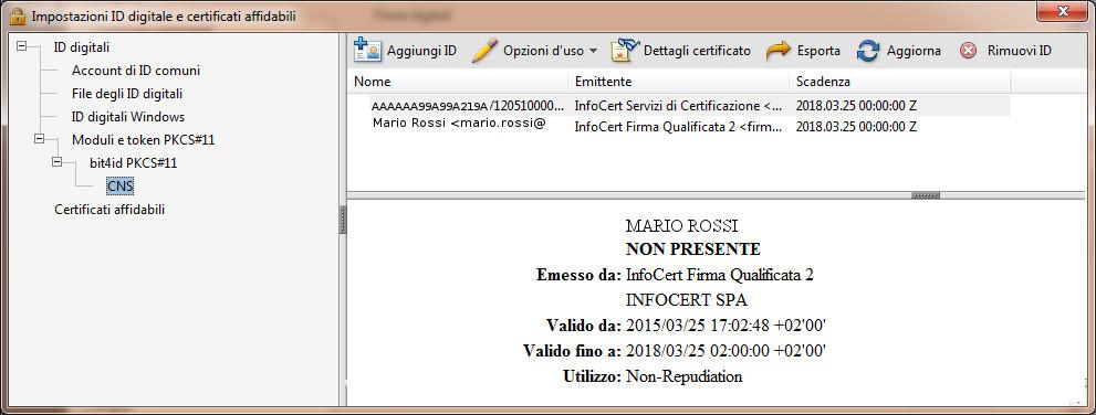 due certificati, selezionare quello che riporta come dettaglio, nella parte