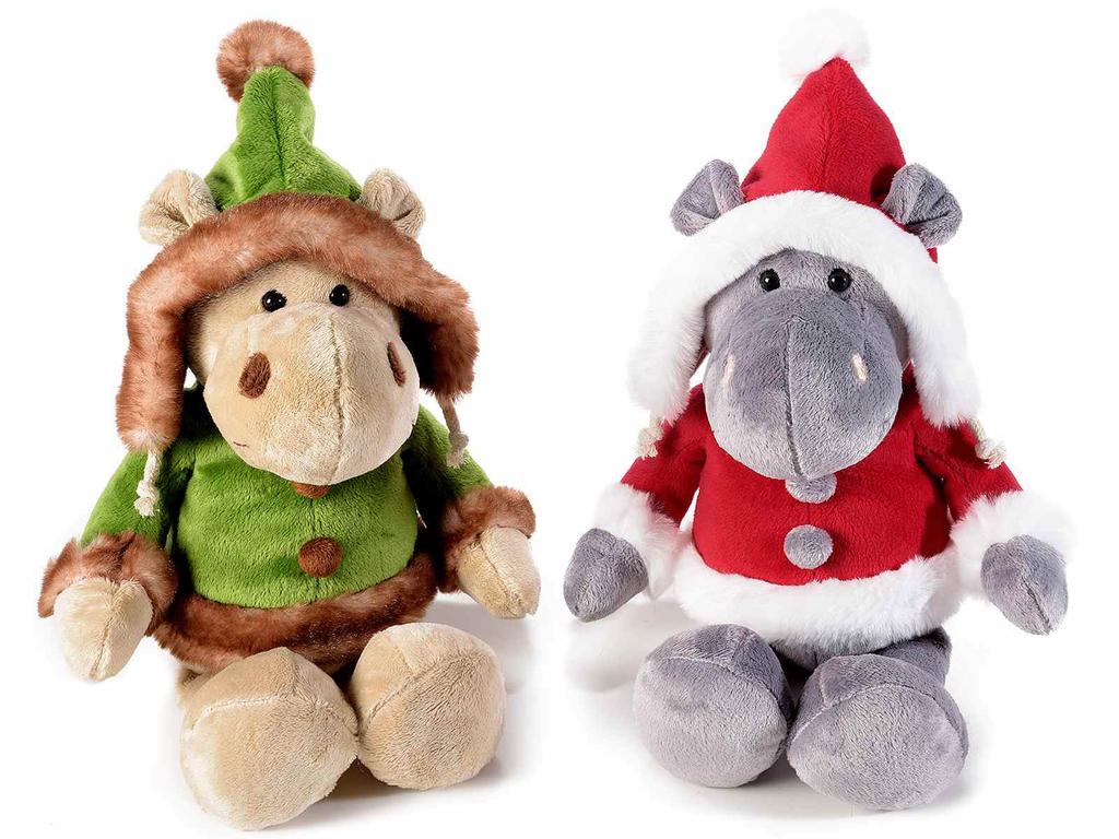 Kids PELUCHE Ippopotami natalizi di peluche con vestito e cappello di Natale