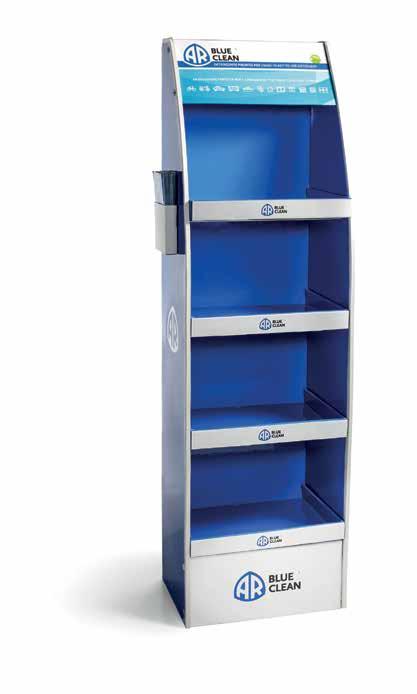 AR Blue Display MERCHANDISING merchandising Espositore per Flaconi detergenti Pall-box in cartone ondulato, con stampa in quadricromia e strato di protezione in PVC.