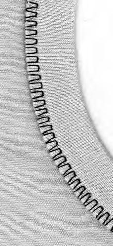 Cucire materiale in maglia 13 Colletto con cucitura overlock Selezione del punto: Vari-overlock n. 3 alzato (posizione per cucire) piedino overlock n.