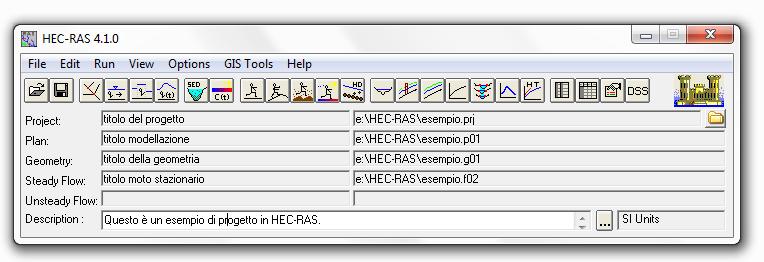 Iniziare ad utilizzare HEC-RAS Schermata che si presenta una volta