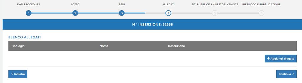 Nello step «Allegati» è possibile inserire gli allegati all avviso di