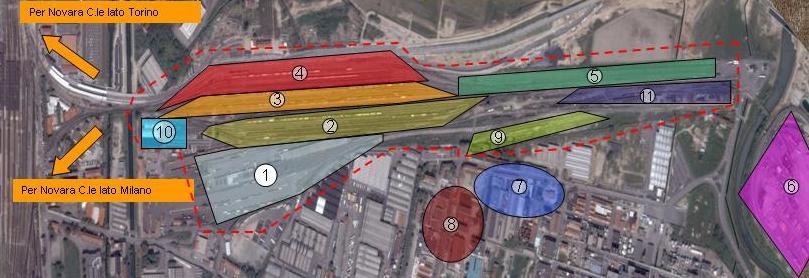 Planimetria dello scalo 1. Terminal Boschetto 2. Fascio Scalo 3. Fascio Piave (arrivi/partenze) 4. Fascio Corsica (autostrada viaggiante) 5.