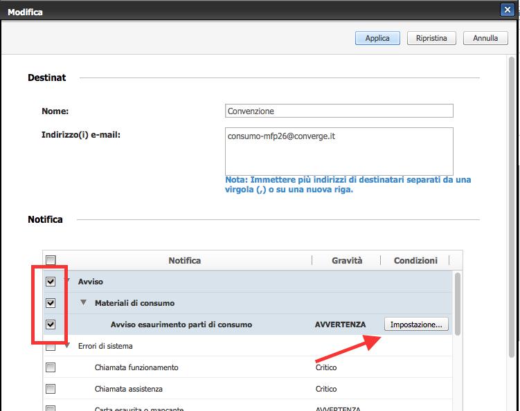Impostiamo come destinatario Convenzione ed indirizzo email: consumo-mfp26@converge.