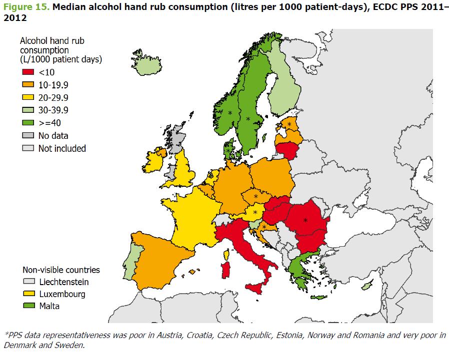 Nei 49 ospedali italiani partecipanti allo studio, il consumo di prodotti idroalcolici per l igiene delle mani è inferiore a