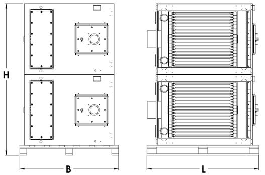 Dimensioni di imballo del generatore singolo: HG0020 C2 005 Dimensioni di imballo di due generatori sovrapposti: HG0020 C2 006 Modello GH/GHK/GHR Modulo singolo verticale Due moduli orizzontali L B H