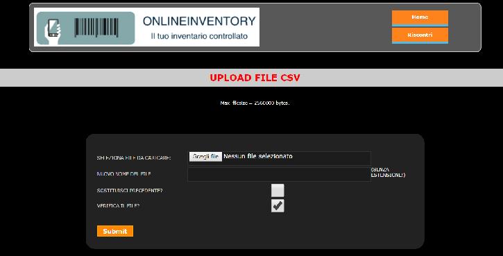 L interfaccia di caricamento dello stock è molto semplice, il processo prevede due fasi, una prima fase in cui si carica il file csv sul server, ed una seconda fase in cui si mette online il file