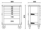 254 C39/7-3900 cassettiera mobile con sette cassetti Caratteristiche principali: Sette cassetti da 588x367 mm, montati su guide telescopiche a sfera: 5 cassetti altezza 70 mm 1 cassetto altezza 140