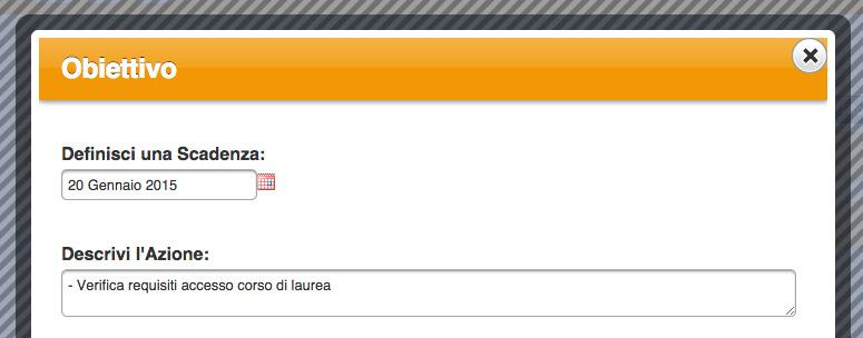 Un obiettivo contiene una descrizione testuale e una data di scadenza (selezionabile nel calendario).