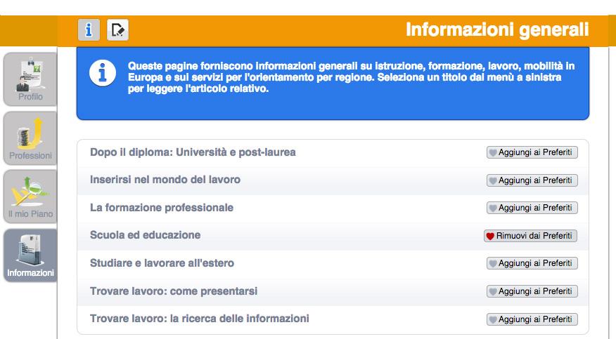 Capitolo 8 - La scheda Informazioni generali Questa sezione del programma non fa parte del processo di ricerca delle professioni collegate agli interessi e alle abilità.