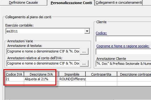 in cui è stato indicato, nella personalizzazione, il codice IVA 21. Eseguita la ricerca con il!