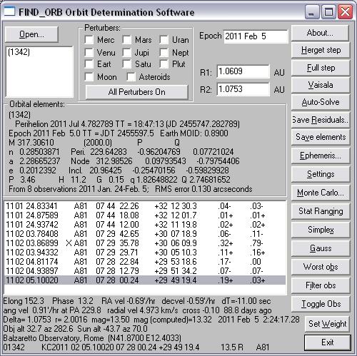 Astrometria altro esempio (parametri orbitali di Brabantia) Un altro caso pratico di Astrometria.