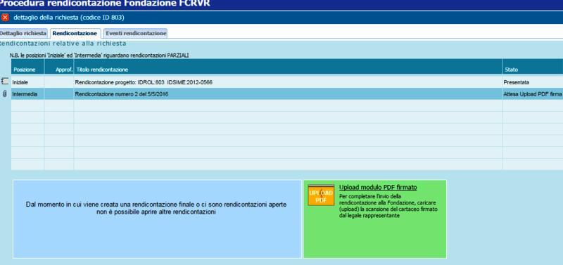 completare la procedura di rendicontazione.