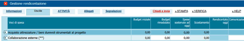 a) selezionare la corrispondente voce di spesa nella sezione superiore (freccia a sinistra della colonna) b) compilare la sezione inferiore con i dati richiesti (tipologia documento, data, numero