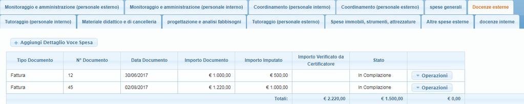 Le spese e i relativi giustificativi registrati saranno consultabili cliccando in