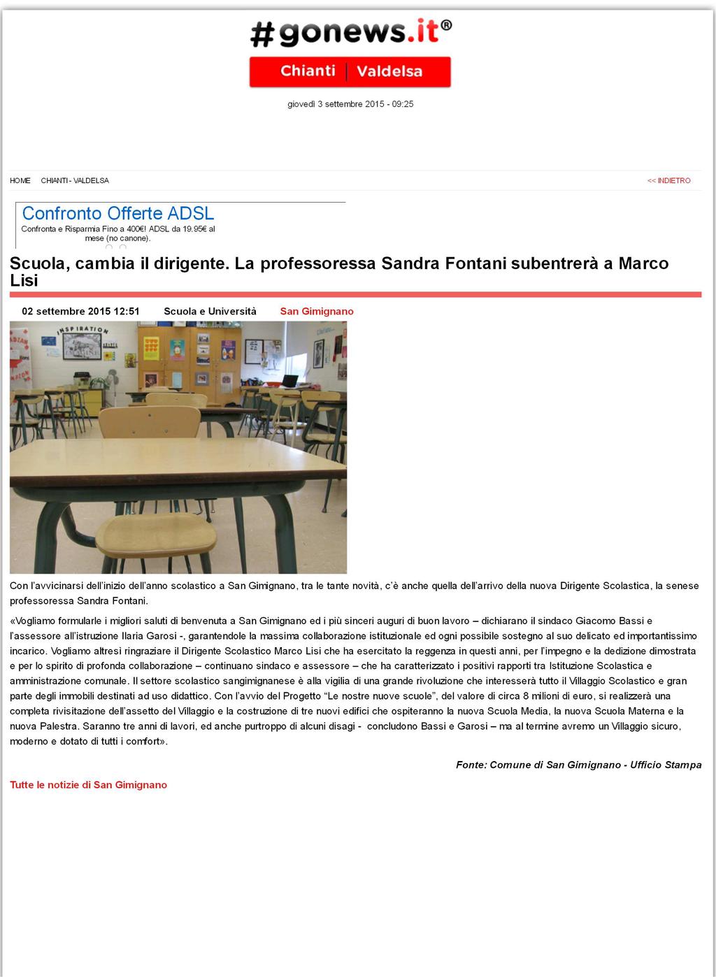 [ San Gimignano ] Scuola, cambia il dirigente. La professoressa Sandra... http://www.