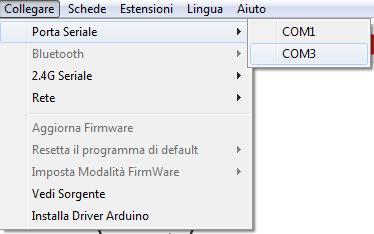 CONNESSIONE TRA MBLOCK ED ARDUINO Dopo aver collegato la scheda Arduino al computer su una qualsiasi porta USB è necessario connettere la scheda al programma MBlock.