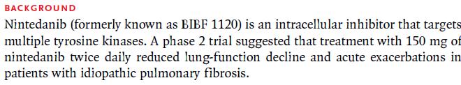 Collard HR; INPULSIS Trial Investigators. Efficacy and safety of nintedanib in idiopathic pulmonary fibrosis N Engl J Med.