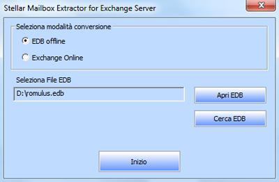Selezionare il file EDB Per selezionare un file EDB Fare clic su Seleziona File EDB dal Menù File.
