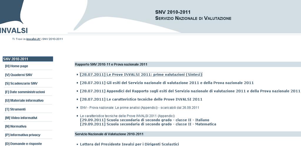 - Rapporto snv 2011 http://www.invalsi.