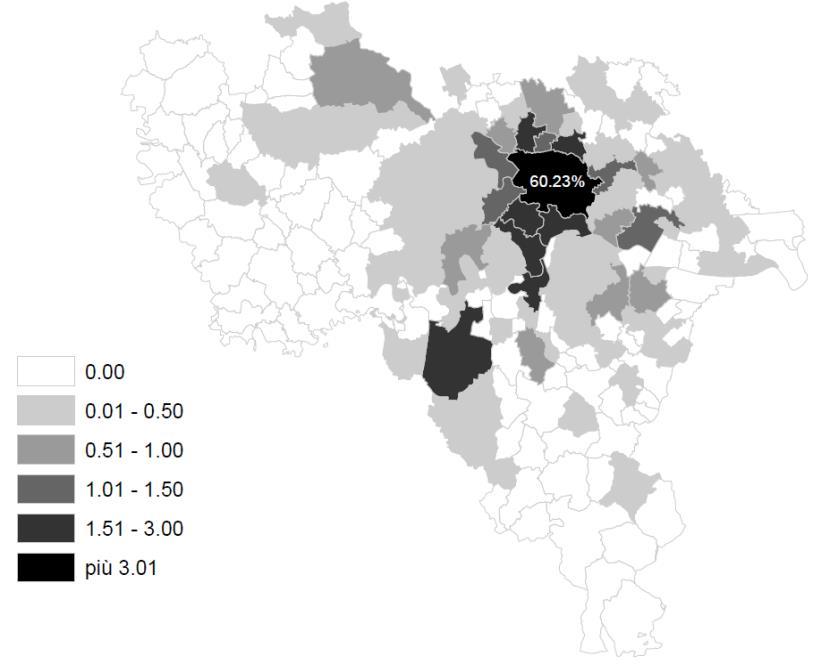 I flussi prevalenti: origini (1) - 85% degli spostamenti sistemici originano in Provincia di Pavia - tra le altre Provincie assume valori significativi in particolare Milano (8%, con una proiezione