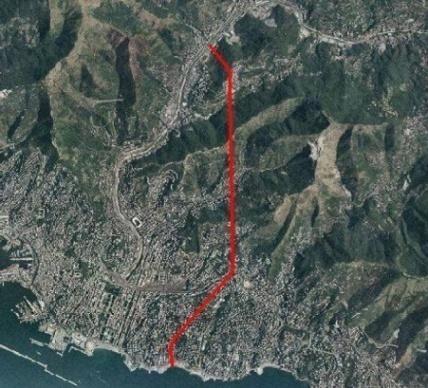 LIGURIA SCOLMATORE DEL TORRENTE BISAGNO NEL COMUNE DI GENOVA Opera di sbarramento con briglia di trattenuta Opera di presa costituita da sfioratore laterale su sponda sinistra Risagomatura e