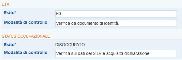 ISTRUTTORIA Nella videata appaiono gli esiti dei controlli sulla situazione del lavoratore risultanti dalle verifiche sui dati del lavoratore presenti nel SILV.