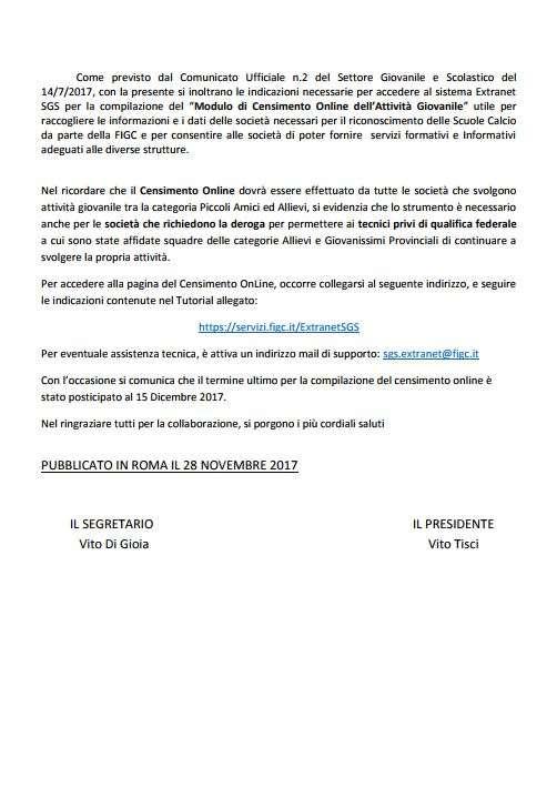 1319/46 Di seguito si pubblica il link che si riferisce al tutorial per la compilazione del censimento. http://www.figc.