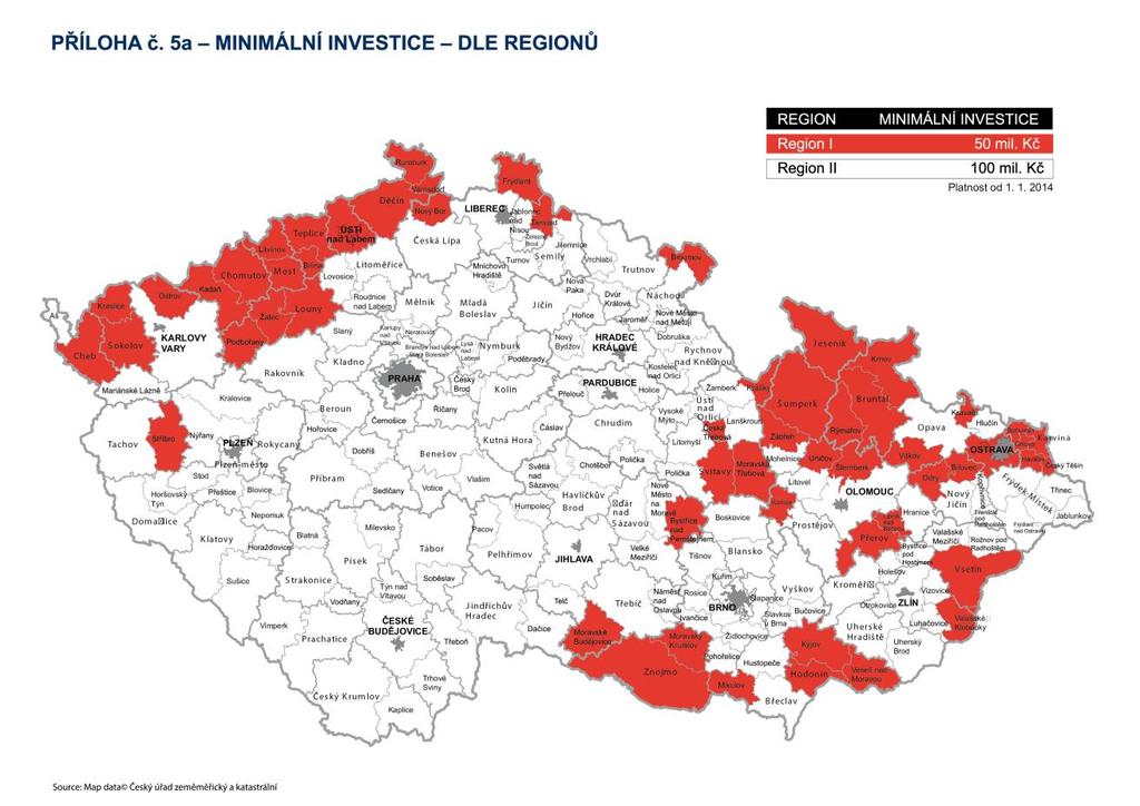 Suddivisione delle province secondo le aree geografiche (valida per il periodo 1 gennaio 2015 31 dicembre 2015) Fonte: CzechInvest Gli strumenti di agevolazione riportati nella Legge riguardano: 1.