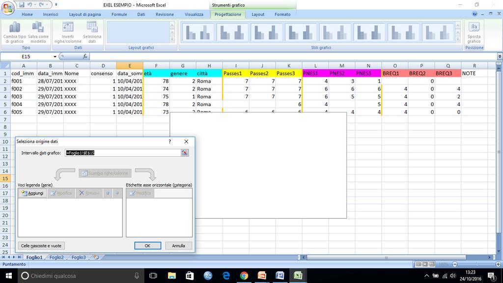 Creazione di grafici su Excel Cliccare su :- inserisci ; - istogramma O grafico a barre/torta ecc.