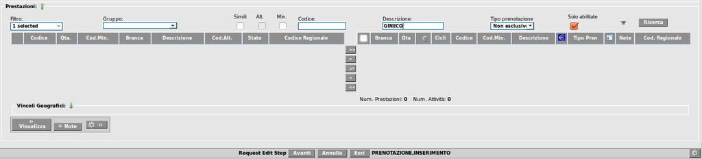 2.3 Ricerca prestazioni Le prestazioni possono essere ricercate attraverso il codice prestazione, codice Ministeriale, descrizione.