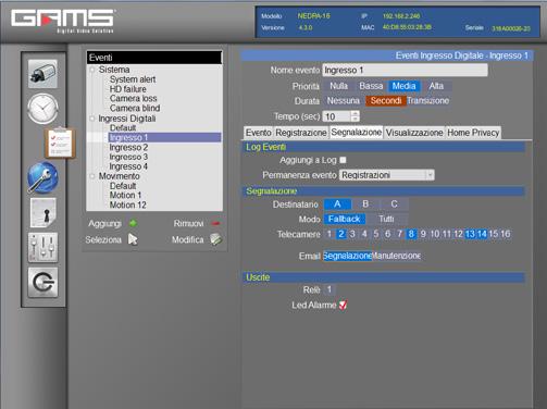 Videoregistratore Digitale AHD La Diagnostica Remota, con il software SGDiag appositamente realizzato per DVR ed NVR GAMS che permette, tramite un cruscotto completo, semplice ed intuitivo, di