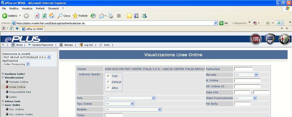 Gestione ordine Visualizzazione ordine Inserire il codice del