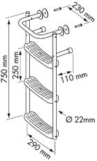 Si applica al tubolare del gommone. 3030333 3030335 3030334 Acciaio Inox Alluminio Gradini Lung.