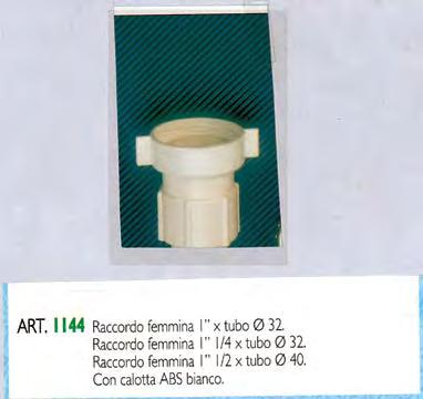 art. 1144 Raccordo femmina con calotta ABS bianco. Per tubo Maxiflex. 01144.