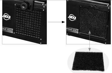 Con l'utilizzo prolungato, può accumularsi polvere nel filtro aria laterale della valigetta da trasporto.