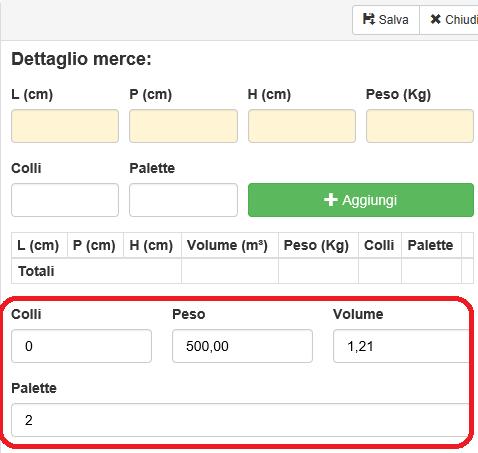 peso: Attenzione: per poter salvare la richiesta di ritiro, i campi Colli e Peso OPPURE Pallet e Peso dovranno essere compilati. 9.