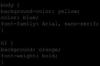i tasti AltGr, Shift (cioè ñ ), + (per ) 37 body { background-color: yellow; color: blue; font-family: Arial, sans-serif; h1 { background: orange; font-weight: bold; Imposta il corpo del documento