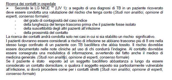 Ministero Salute Lineeguida 2009 Tipologia Esposizione a M. tuberculosis. Valutazioni del contatto.