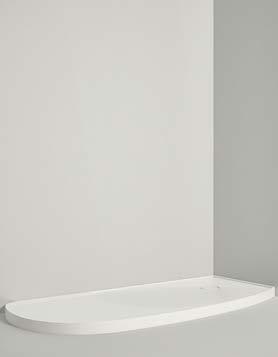 Corian shower tray white or colored, with single slope towards the drain hidden by a Corian slat.