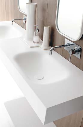 Top Corian avabo termoformato Thermoformed washbasin Top con lavabo integrato termoformato e copripiletta rotonda sporgente. e dimensioni del top e solo la posizione del lavabo sono modificabili.