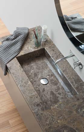 andmade top with rectangular integrated washbasin realized in marble or granit, that can be glossy or matt. Outsandig plug Drain included.