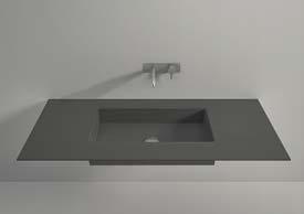 Real-lacquered glass top with integrated washbasin, outsandig plug Drain included. The glass can be polished or acid-eched.