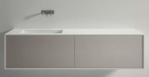 Unico con 2 cassetti with 2 drawers avabo squadrato, semplice, senza tempo. Ante in Corian o pl olaris, apertura push-pull. Realizzato in Corian con finitura setosa opaca realizzata a mano.